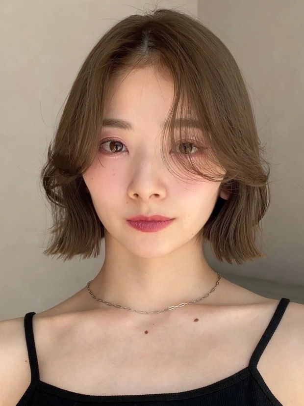 11トーン　韓国ヘア 韓国風髪型 ヘアカタログ　ボブ　ボブヘア　前髪あり　正面