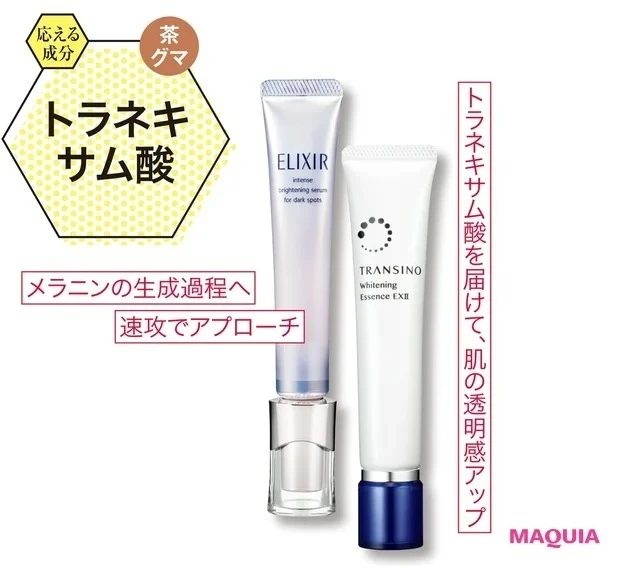 【目のクマの消し方】クマに効くスキンケアは?_トランシーノ 薬用ホワイトニング エッセンスEX Ⅱ (医薬部外品) 30g ¥4950 (編集部調べ)/第一三共ヘルスケア_エリクシール スポットクリア セラム WT (医薬部外品) 22g ¥4950(編集部調べ)