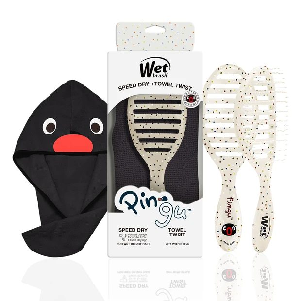 ウェットブラシ ピングー スピードドライ ヘアタオル付き