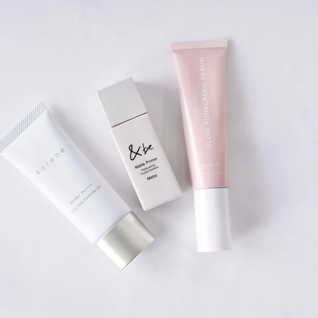 おすすめ日焼け止め to/one(トーン)シルキーデイエッセンスUV &be(アンドビー)マットプライマー Her lip to BEAUTY(ハーリップトゥビューティー)グロウサンスクリーンセラム 美白