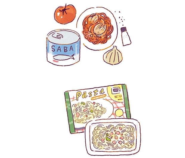 A ちょい足しでたんぱく質が補えるサバ缶パスタ