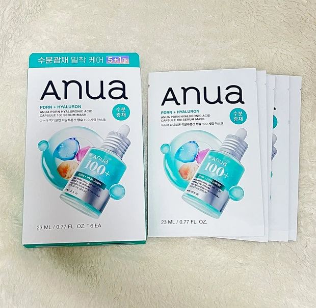 AnuaのPDRNヒアルロン酸カプセル100セラムシートマスクの使用イメージ