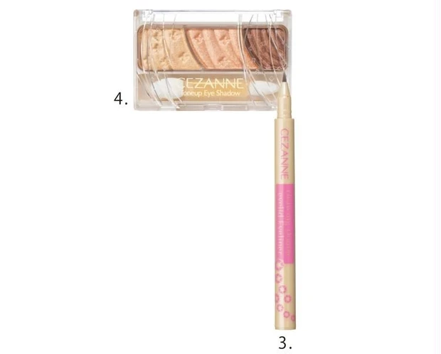3 セザンヌ 描くふたえアイライナー 10 ¥660、4 同 トーンアップアイシャドウ 08 ¥638/セザンヌ化粧品