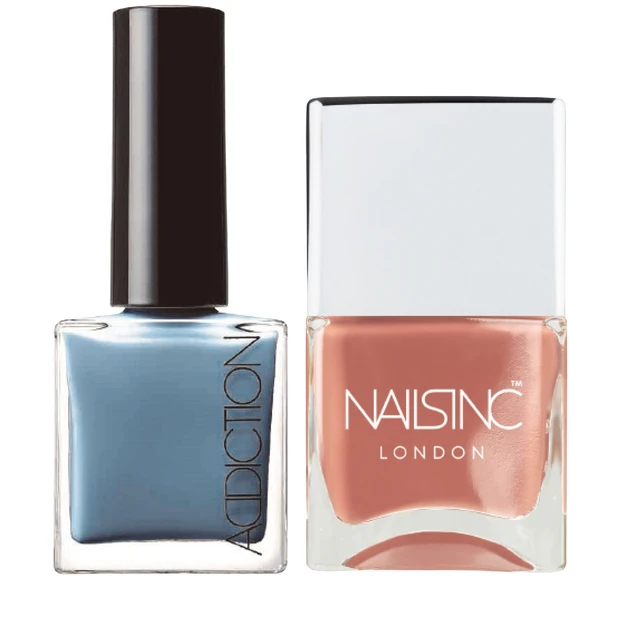 (右)オーバル型の筆先で塗りやすさ抜群。ネイルズ インク レッツゲット ヌード ネイルポリッシュ クイーンズプレイス 14mL ¥2800/ティー エー ティー (左)美容賢者たちも認める塗りやすさと発色。ザ ネイルポリッシュ Montauk Wind 12mL ¥1800/アディクション ビューティ