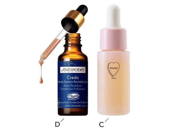 Cフーミー オイル美容液 20ml ￥3080／Nuzzle　Dアンティポディース クレド プロバイオティクス セラム 30ml ￥6380／川辺