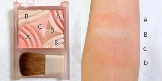 セザンヌ チーク ブレンドカラーチーク コーラルシンフォニー イエベ 手元 スウォッチ