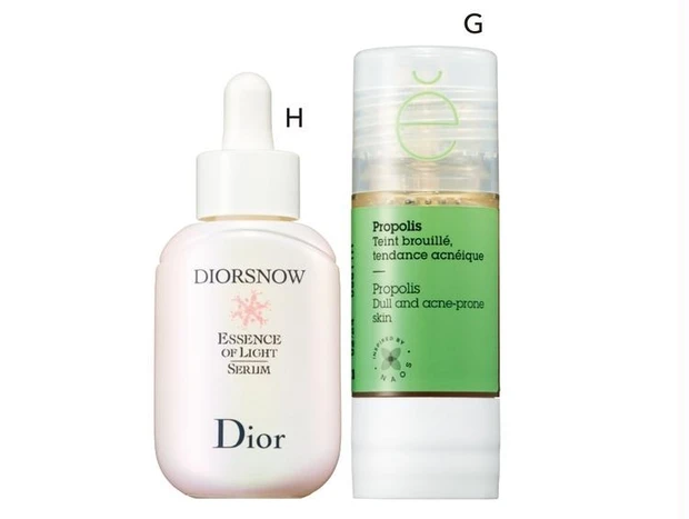 G エタピュール リペア ピュアアクティブ PR 15ml ￥2200／エタピュール/NAOS JAPAN　H ディオール スノー アルティメット エッセンス オブ ライト[医薬部外品] 30ml ￥18260／パルファン・クリスチャン・ディオール 