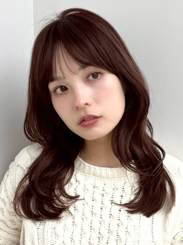 髪型　ミディアムレイヤー　ミディアムヘア　大ぶりカール　スタイリング
