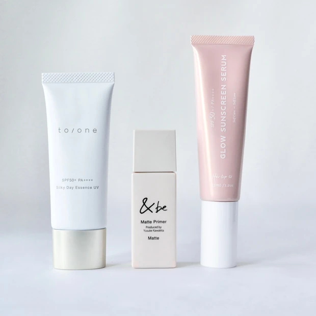 おすすめ日焼け止め to/one(トーン)シルキーデイエッセンスUV &be(アンドビー)マットプライマー Her lip to BEAUTY(ハーリップトゥビューティー)グロウサンスクリーンセラム 美白