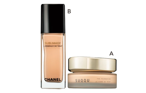 A ザ ファンデーション 210 SPF30･PA++ 30g ￥14300／SUQQU　B サブリマージュ レサンス ドゥ タン B20 40ml ￥20900／シャネル