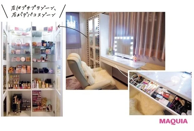 ドレッサーと棚にお気に入りを収納。コスメ専用部屋に!