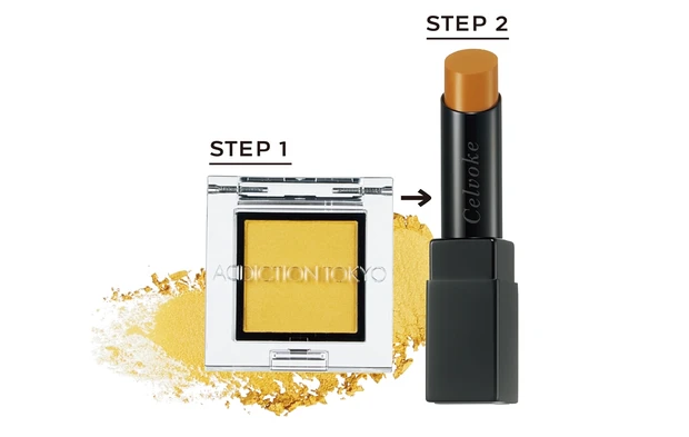 （左）ザ アイシャドウ マット 022M Citrine ￥2200／アディクション ビューティ　（右）リベレイティッド マット リップス 02 ￥3850／セルヴォーク