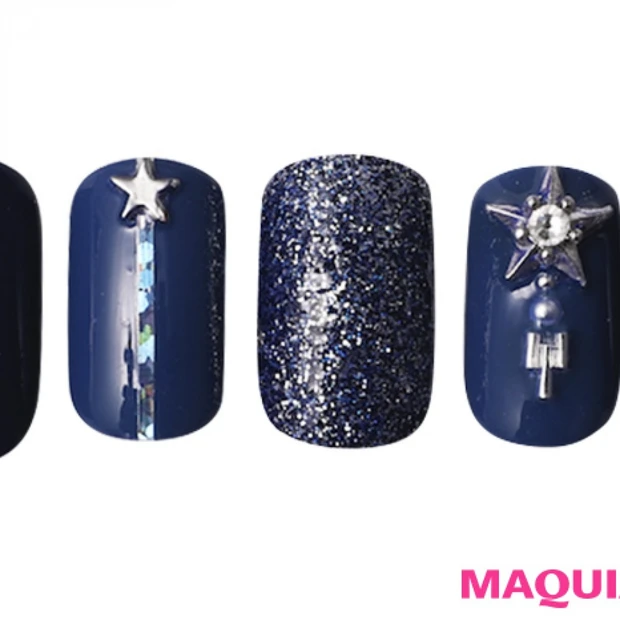 夜空を照らす一番星が輝く、クールなシルバー「スター」ネイル