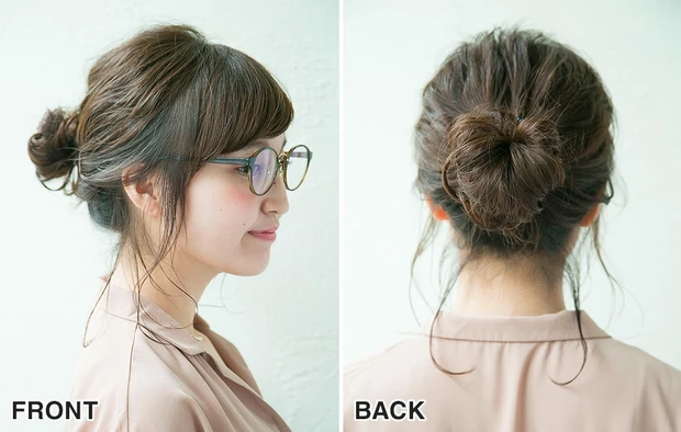 めがねにも合う！小顔効果も狙えるお団子ヘア_1