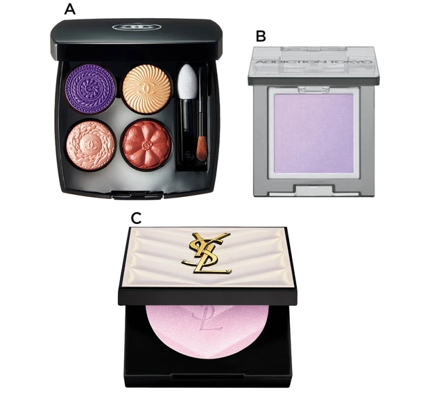 HANA NAOKO メイク使用アイテム　シャネル レ キャトル オンブル ブトン 239 アディクション ザ シングル アイシャドウ ネイキッドシアー 007N イヴ・サンローラン・ボーテ オールアワーズ ハイパールミナイザー 69