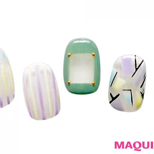 秋本命のカーキカラーをさわやかに♪　フェミニン華奢なくり抜きネイル