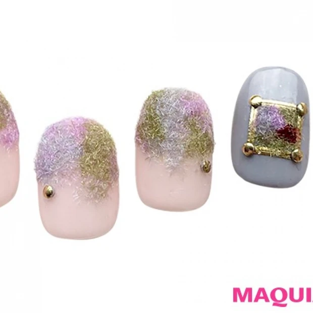 冬のトレンド・ふわもこネイル♡ ペールカラーが彩る水彩画風ベルベットフレ…