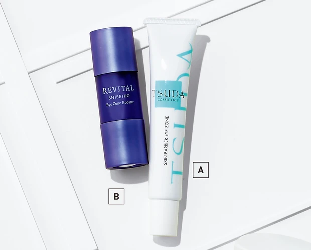 A TSUDA COSMETICS　スキン バリア アイゾーン 20g ￥8800／ドクター津田コスメラボ（9/1発売） B リバイタル アイゾーンブースター 15ml ￥11000／資生堂（10/21発売）