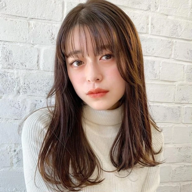 ロング ヘア 髪型 ヘアスタイル 大人 ダークカラー 暗髪 シースルーバング