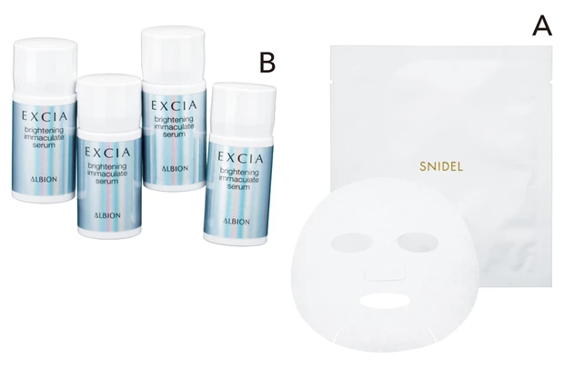 Aスムージング シートマスク 17ml×3枚 ¥2420／スナイデル ビューティ　Bエクシア ブライトニング イマキュレート セラム（医薬部外品） 1.5ml×28個 ¥27500／アルビオン