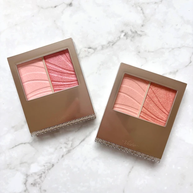 ヴィセ レイヤードフルリチークのPK-2 バーべナピンクとPK-6 ポピーコーラルを並べた写真