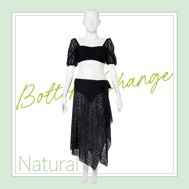 骨格ナチュラルタイプにおすすめの水着_3. 骨感をカバーするパフスリーブ×ハイウエスト_スカート