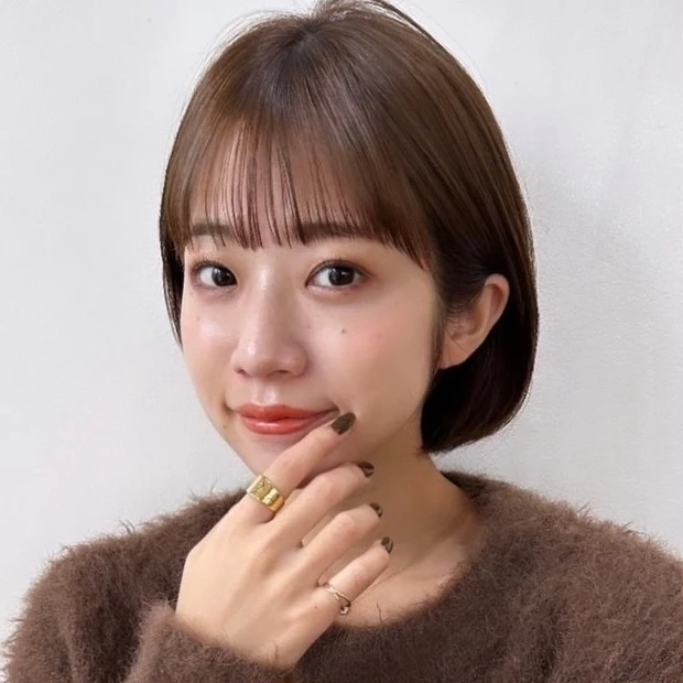ボブ　ヘア　髪型　ヘアスタイル　30代　40代　暗髪　前髪あり