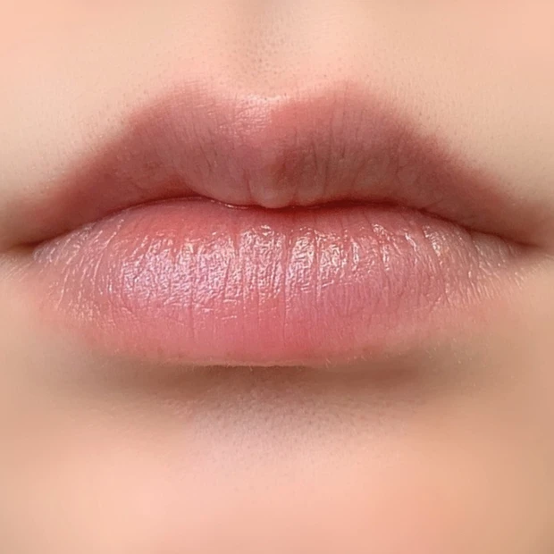 唇に塗ったキュレルリップケアクリーム。油膜感がない自然な仕上がりで日中のベースリップに最適。