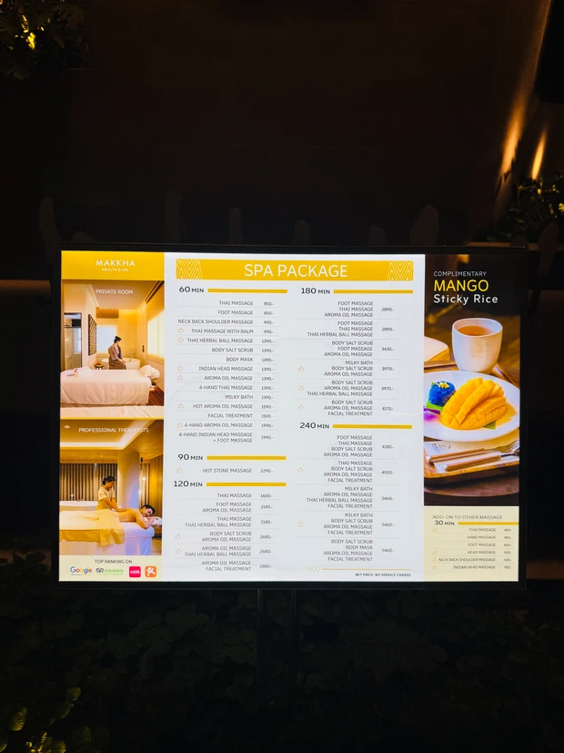 MAKKHA HEALTH&SPAの料金表