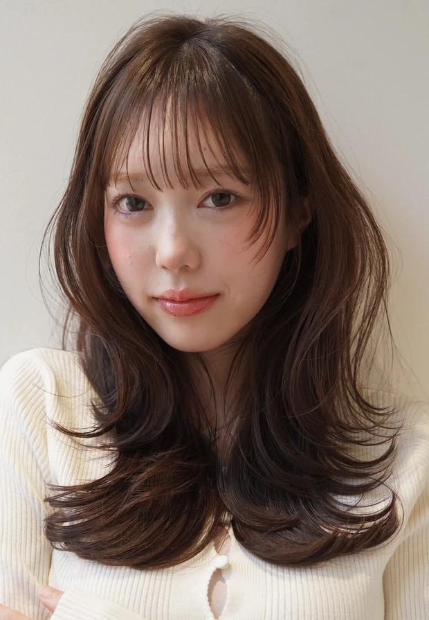 髪型　セミロング　くびれヘア　前髪あり　正面