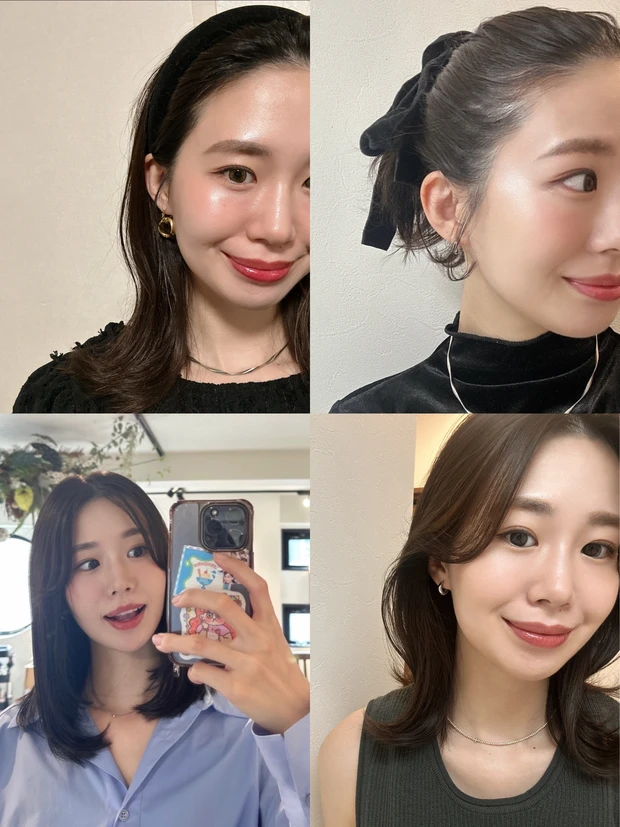 ロングアレンジ　ベロアリボン　ポニーテール