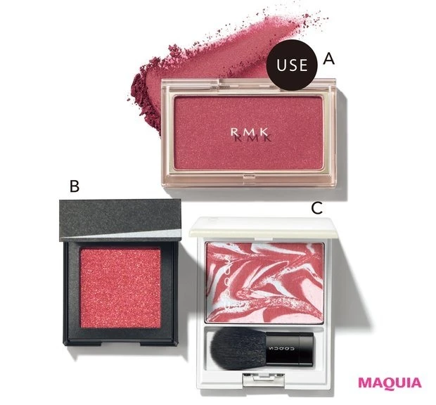 。ピュア コンプレクション ブラッシュ 01 ¥3630/RMK Division KANEBO ブライトフューチャーボックス EX4 ¥4070/カネボウインターナショナルDiv. 。ピュア カラー ブラッシュ 141 ¥6050/SUQQU