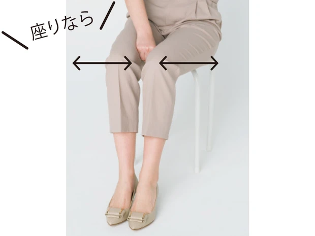「グーの手を太ももの間に挟み、脚をパタパタと開け閉じして内ももを刺激!」