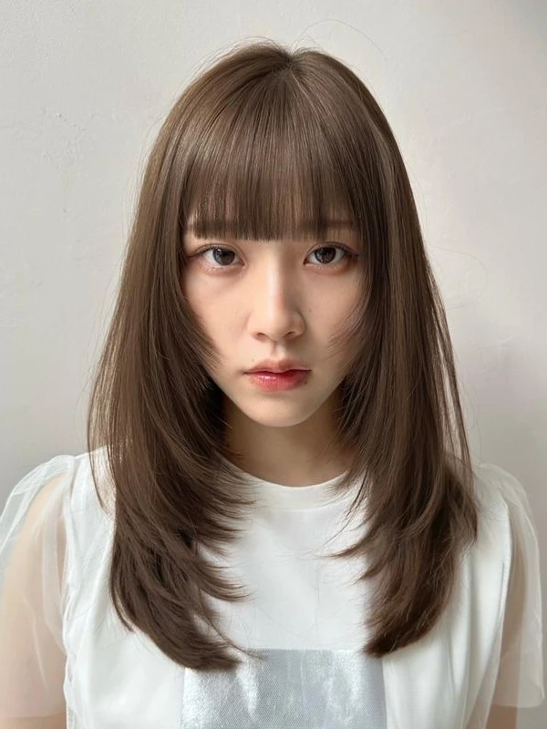 顔まわり レイヤー ミディアム 姫カット