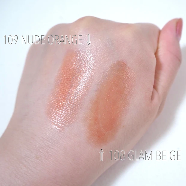 OPERA(オペラ)リップティントN 108 GLAM BEIGE(グラムベージュ)109 NUDE ORANGE(ヌードオランジュ)スウォッチ
