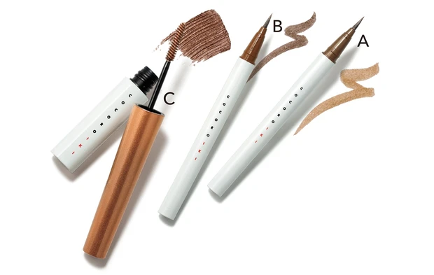 A ココロイキ アイデザインライナー 02、B 同 03、C 同 アイデザインマスカラ 03 各￥1500／邑