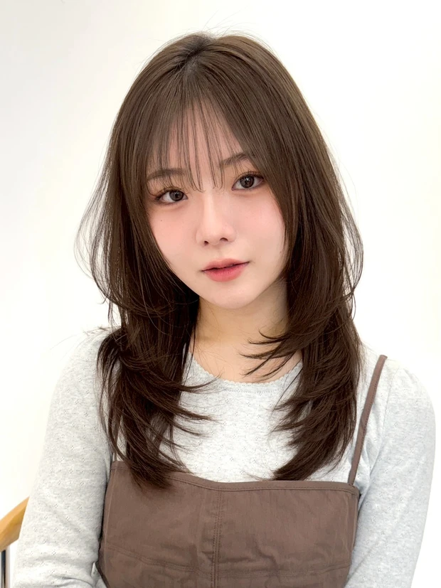 髪型　セミロング　レイヤーカット　セミロングヘア　前髪あり　スタイリング