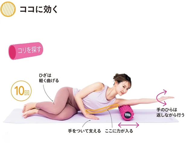 二の腕をあてて転がす