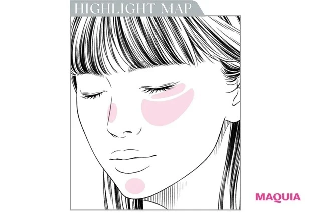 ラメ入りハイライトは細ブラシでレイヤードづけ_のせる場所をきっちり精査して狙い通りのメリハリ感を。