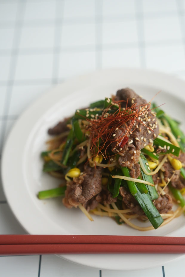 ももせ　レシピ　韓国料理　牛肉と豆もやしのプルコギ風炒め