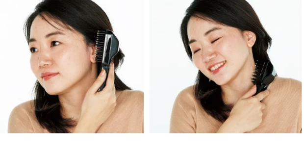 こめかみ→耳周り→耳の後ろの順で当てるとほうれい線が薄くなり、肩こりも緩和。