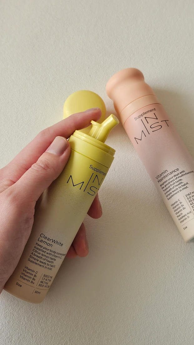 中身出し、インミスト クリアホワイトレモン、インミスト ビタミンメンテナンス、ミスト型サプリメント、ミスト美容、スプレー、サプリメント、ビタミン、ビタミンC、マルチビタミン、インナーケア、マキア、オッス!推しコス