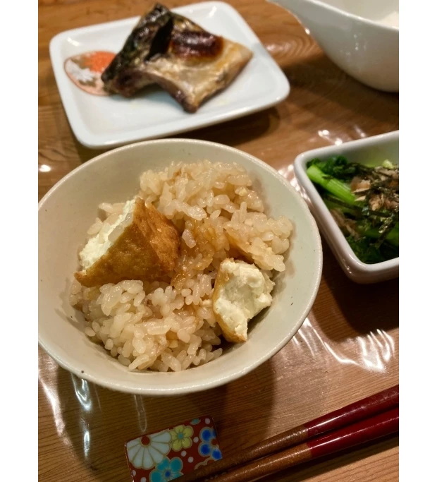 厚揚げとにんにくのポン酢炊き込みご飯　長谷川あかりさんレシピ
