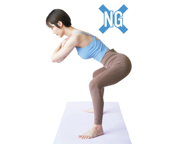 <NG!> 顔が前側に傾き、上体が倒れないように注意