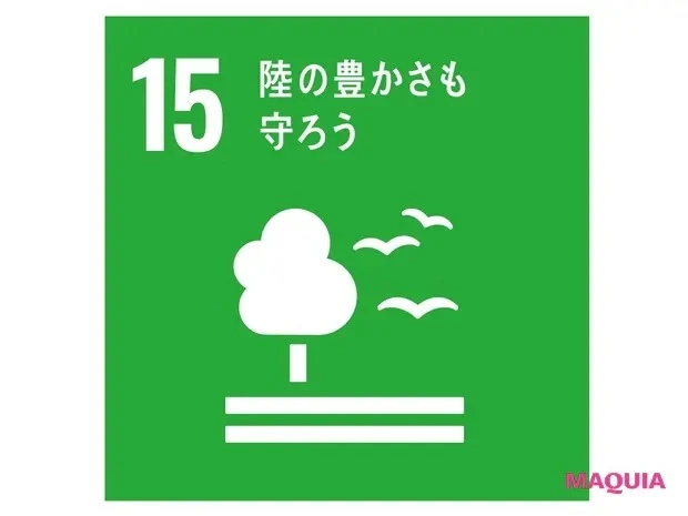 【クリーンビューティ】15のLife on Land「陸の豊かさも守ろう」は、森林や山、川、湖などの自然環境や生物の多様性を守ることを掲げている。