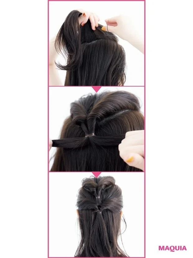 【湿気に負けない時短ヘアアレンジ】3段くるりんぱ_やり方