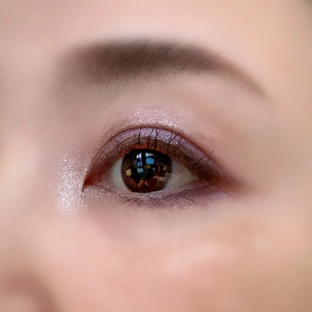 Dior 912 プラムパレードを使った上品なアイメイク例。目を開けた状態で、くすみ抜け効果のあるプラムカラーの仕上がりを見せる。