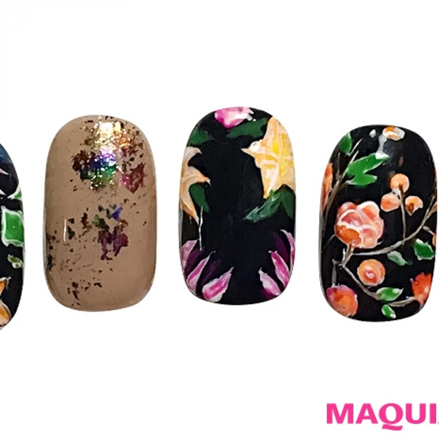 ロマンティックあふれる、刺繍風「レトロフラワー」ネイル