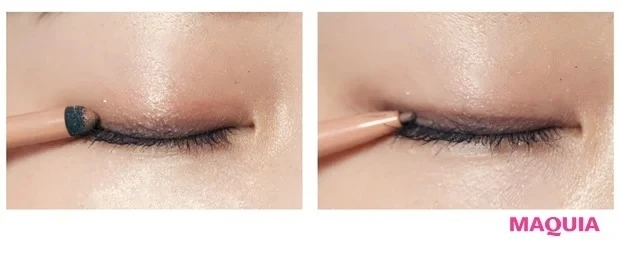 おすすめのカラーアイライナー・ブラウン_ジェルライナーのほうで目頭から目尻まで太くラインを描く