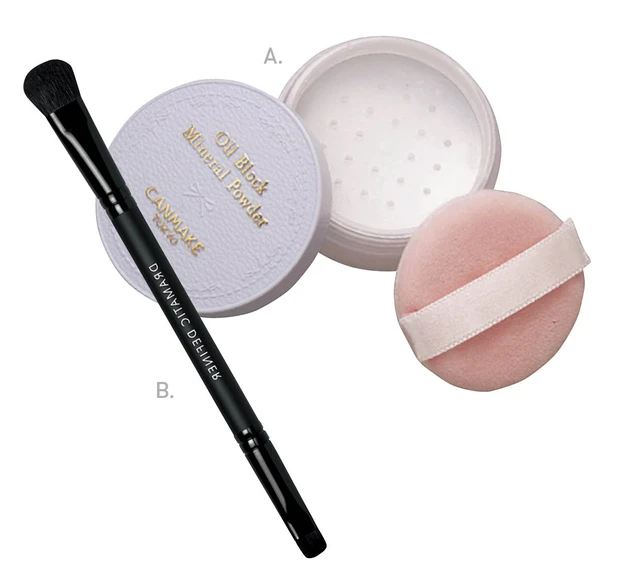 キャンメイク オイルブロックミネラルパウダー 01 、ベアミネラル ドラマティックディファイナー アイ ブラシ
